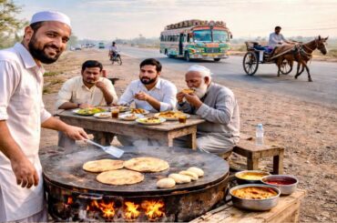 Roadside Cheap Desi Nashta Street Food in Pakistan 😍| Pakistani Poor People Eat This Street Food