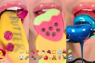 MOST SATISFYING! ASMR Eating Emoji Food Challenge frozen Honey Wax Candy