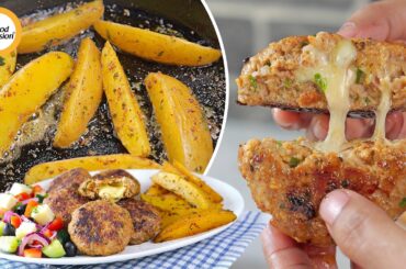 Biftekia Kabab with Spicy Potato Wedges Recipe by Food Fusion