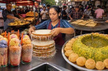 World’s Craziest Indian Street Food Marathon | Volcano Pani Puri, Giant Sandwich & Falooda