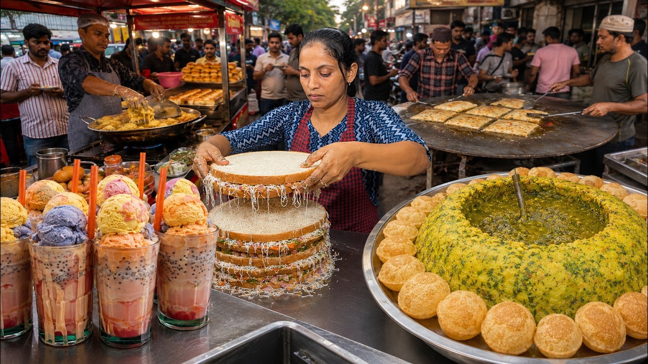 World’s Craziest Indian Street Food Marathon | Volcano Pani Puri, Giant Sandwich & Falooda World’s Craziest Indian Street Food Marathon | Volcano Pani Puri, Giant Sandwich & Falooda