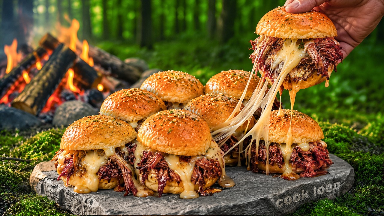 Wild Cooking ASMR | Slow-Braised Pulled Beef Sliders on Open Fire Wild Cooking ASMR | Slow-Braised Pulled Beef Sliders on Open Fire