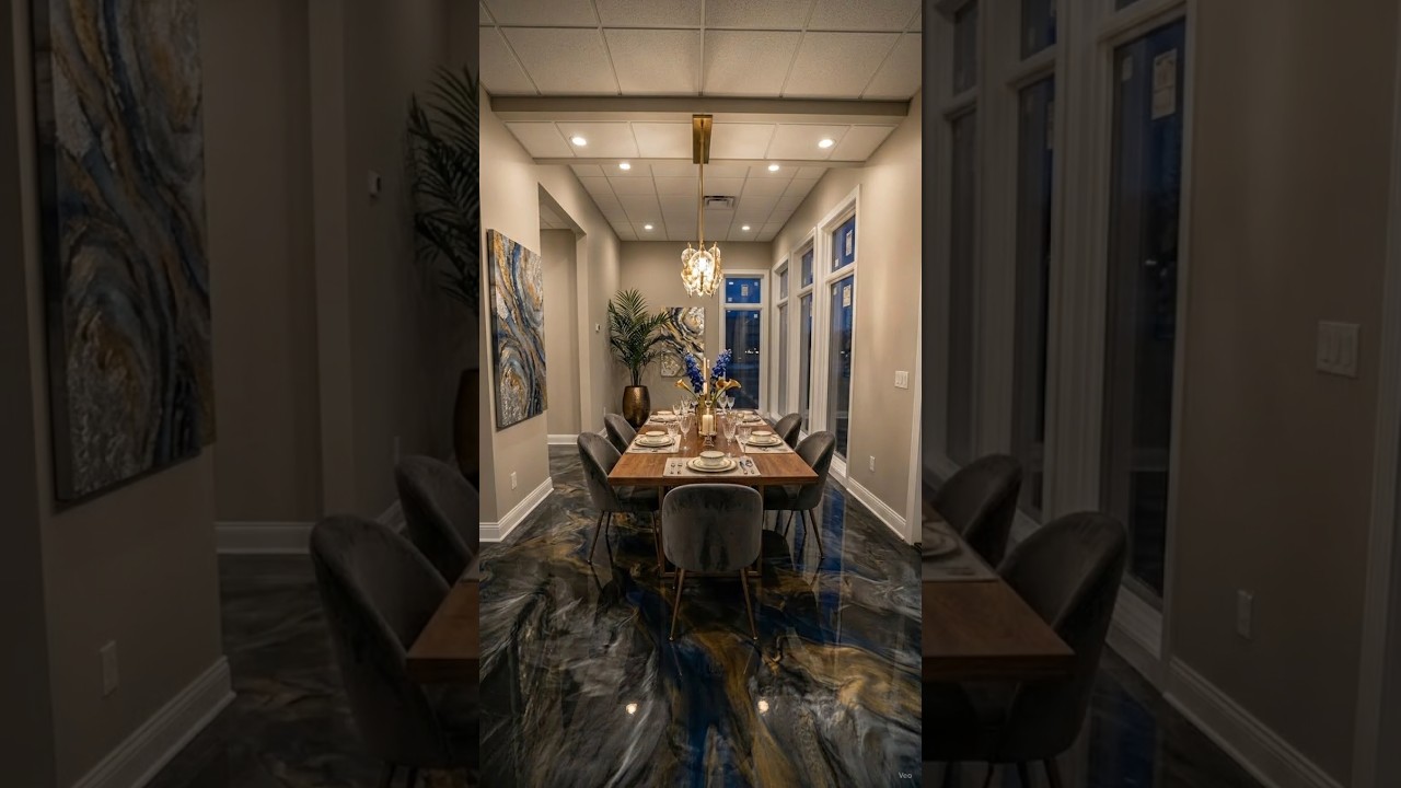 Luxury Dining Room Epoxy Floor Transformation | From Construction to Stunning Metallic Marble Finish Luxury Dining Room Epoxy Floor Transformation | From Construction to Stunning Metallic Marble Finish