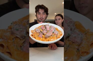 Easy Creamy Steak Pasta🥩 #cooking #recipe #foodshorts #couple #pasta #steak #foodie #easyrecipe