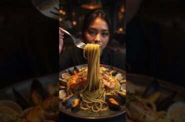 Seafood Pasta ASMR Mukbang 🍝 Fine Dining Frutti di Mare Sounds #asmr #food #mukbang #shorts #food