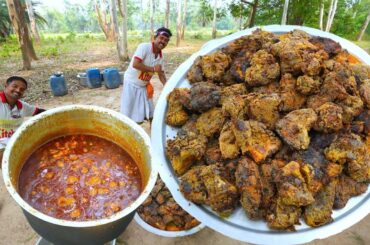Katla fish Tawa fry & Mutton curry cooking for village people | villfood Kitchen
