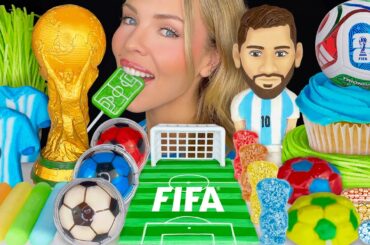 ASMR MUKBANG, FIFA World Cup Food, Lionel Messi, Edible Gold Trophy, Football Candy, Edible Grass 먹방