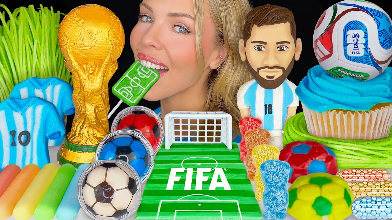 ASMR MUKBANG, FIFA World Cup Food, Lionel Messi, Edible Gold Trophy, Football Candy, Edible Grass 먹방 ASMR MUKBANG, FIFA World Cup Food, Lionel Messi, Edible Gold Trophy, Football Candy, Edible Grass 먹방