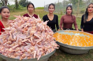 Amazing cooking deep fried crispy chicken wing and deep fried egg recipe