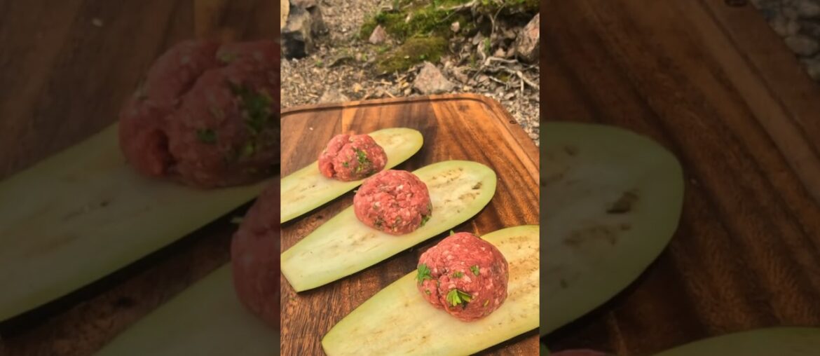 Best campfire recipe you'll see today! 🍆🍖 #shorts #recipes #cooking