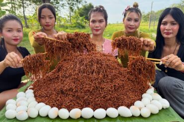 Amazing cooking yummy black noodle with eggs recipe