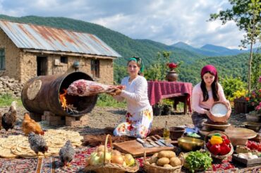 Village Life in Iran | Cooking Lamb Leg & Baking Bread Inside an Iron Barrel