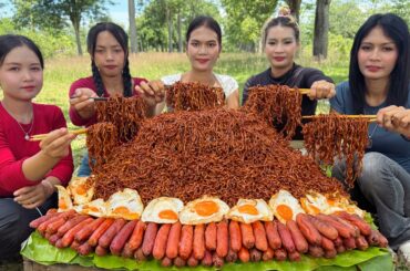 Amazing cooking tasty noodle hotdog and egg recipe