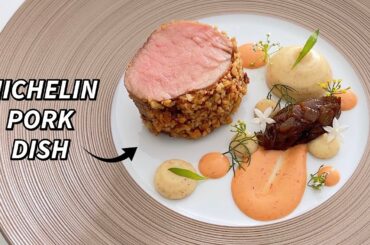 Fine Dining Pork Tenderloin with Potato Purée, Onion Jam, Harissa Mayo & Spiced Red Wine Sauce