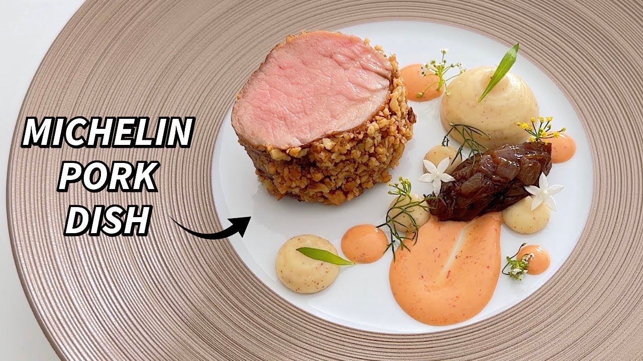 Fine Dining Pork Tenderloin with Potato Purée, Onion Jam, Harissa Mayo & Spiced Red Wine Sauce Fine Dining Pork Tenderloin with Potato Purée, Onion Jam, Harissa Mayo & Spiced Red Wine Sauce