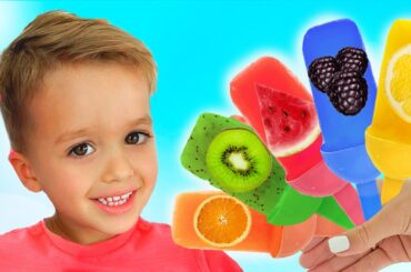 Vlad and Niki pretend play cooking fruit ice cream