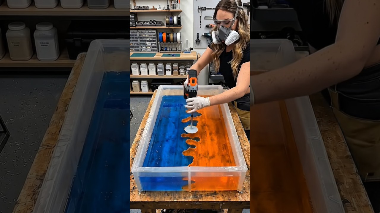 Marbled Blue & Orange Resin Dining Table! 🌊🔥 | Satisfying Dual Pour & Stunning LED Reveal ✨ Marbled Blue & Orange Resin Dining Table! 🌊🔥 | Satisfying Dual Pour & Stunning LED Reveal ✨
