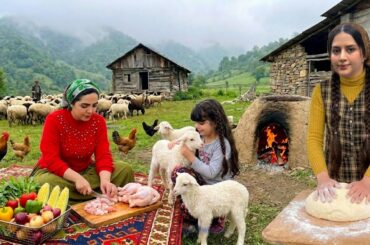 IRAN village life; Cooking bread and chicken in several ways