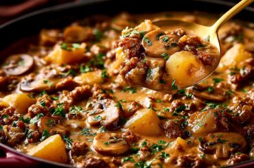 When I don't feel like cooking, my husband makes this! Easy one pan ground beef and potato dinner