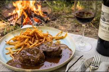 Steak Au Poivre Flambéed With Whisky Over Open Fire 🔥 Fine Dining Outdoors