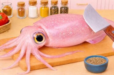 Easy 5-Min Tiny Cooking 🦑 Let's Making Fried Stuffed Squid with Spicy Sauce | Petite Cooking