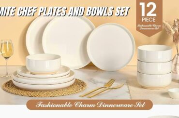 Umite Chef Plates and Bowls Set (12-piece dinnerware set for 4) | Best Ceramic Kitchen Dinner Set