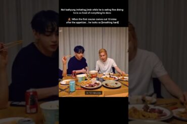 Taehyung imitating Jimin while he is eating fine dining...he is so fond of everything...😭 #bts #vmin