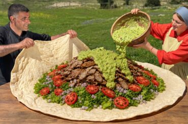 Giant Shawarma Burrito Cooked On A Custom Log Grill For A Village Feast!