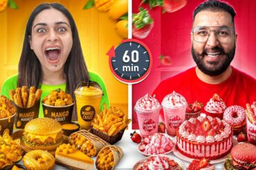 Having Only MANGO vs STRAWBERRY Food  || 60 minute Food Challenge