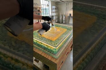 💚💛 Green Pebble & Yellow Rose Epoxy Dining Table