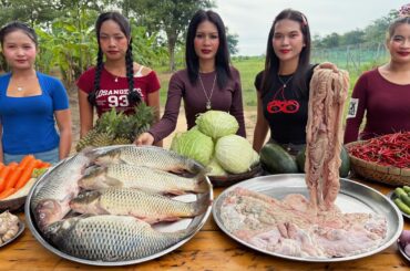 Amazing cooking fish and pork vegetable recipe | countryside cooking recipe