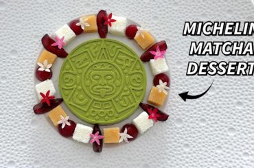 Fine Dining Matcha Panna Cotta with Cherry, Almond Frangipane & White Chocolate - Dessert Recipe