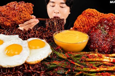 ASMR MUKBANG | Black Bean Noodles, Fried Chicken 🍗 kimchi Korean Food recipe EATING SOUND
