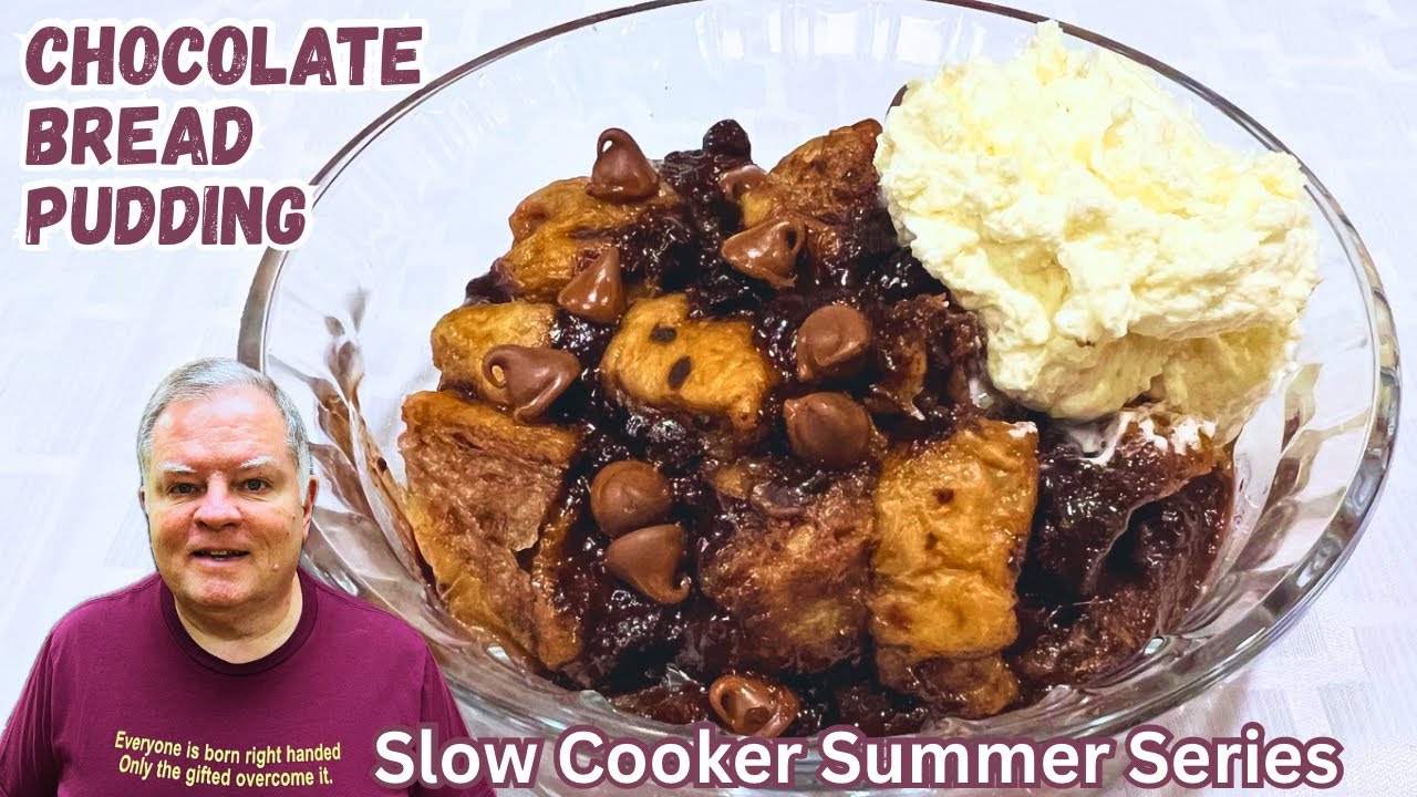 Chocolate Bread Pudding with Stabilized Whipped Cream – Slow Cooker Summer Series – YUMMY! Chocolate Bread Pudding with Stabilized Whipped Cream - Slow Cooker Summer Series - YUMMY!