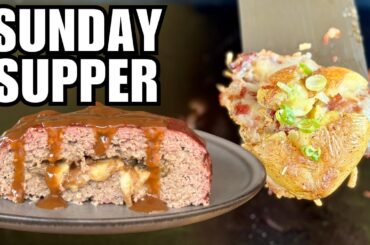 Sunday Supper on the Blackstone -- French Onion Meatloaf with Smashed Potatoes