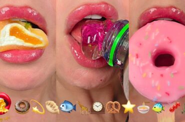 Most ASMR Satisfying Eating Emoji Food Challenge Frozen Honey  Wax Candy