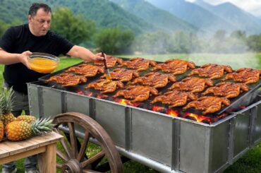Juicy Huli Huli Chicken Cooked On Massive Rotisserie!