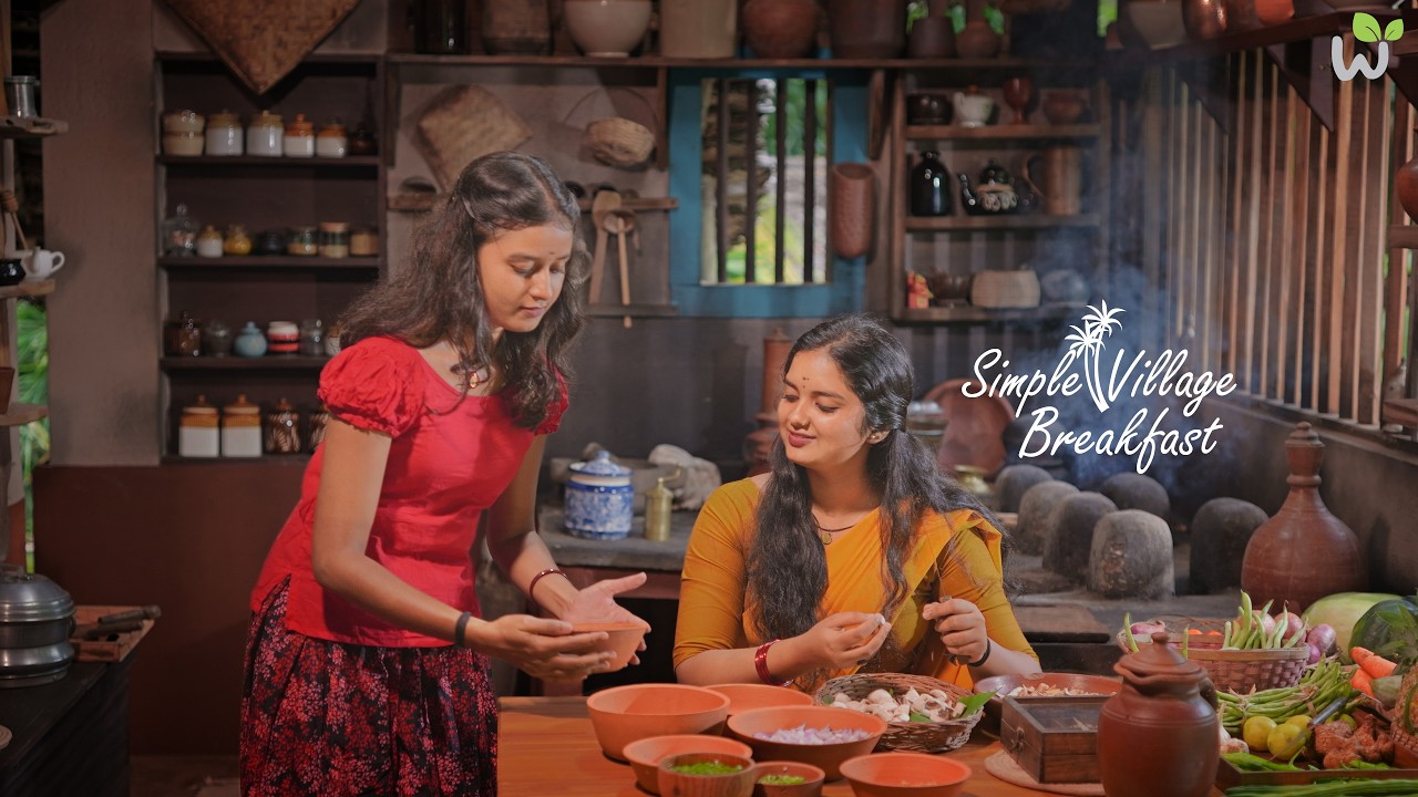 Simple Village Breakfast 🌿 | Nami Makes Delicious Mushroom Korma & Traditional Kerala Noolappam. Simple Village Breakfast 🌿 | Nami Makes Delicious Mushroom Korma & Traditional Kerala Noolappam.