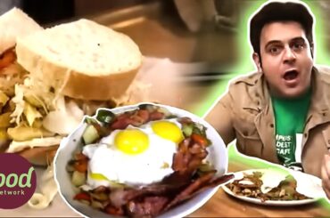 Adam Tries GIANT Pittsburgh Sandwiches Stuffed With French Fries | Man V Food With Adam Richman