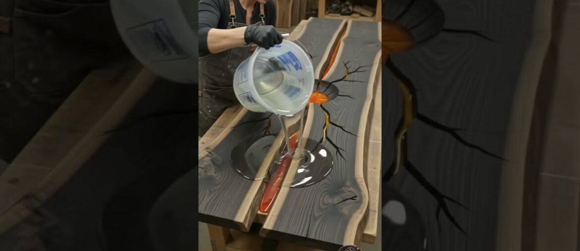 She Turned Burned Wood Into a Glowing Lava Epoxy Dining Table! #diy #diybuild