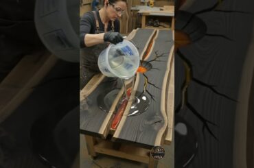 She Turned Burned Wood Into a Glowing Lava Epoxy Dining Table! #diy #diybuild