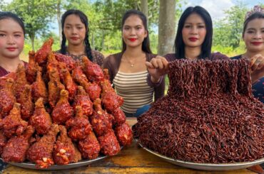 Amazing cooking chicken crispy and spicy noodle recipe countryside cooking food