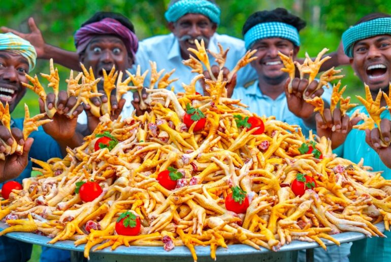 2500 CHICKEN FEET | Cooking & Eating in Village | Natural Collagen Rich Food | Chicken Feet Curry