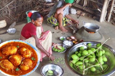 ANDA CURRY & TOK DAL CURRY cooking for eating lunch by santali tribe old couple