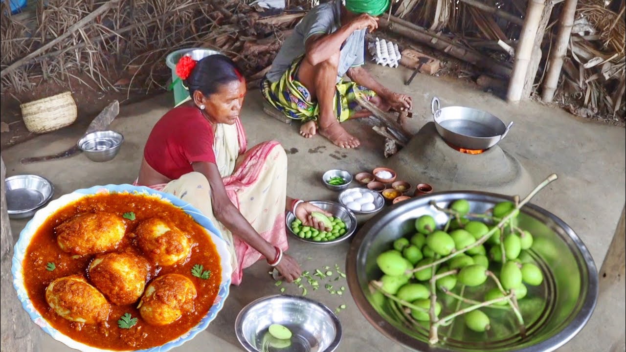 ANDA CURRY & TOK DAL CURRY cooking for eating lunch by santali tribe old couple ANDA CURRY & TOK DAL CURRY cooking for eating lunch by santali tribe old couple