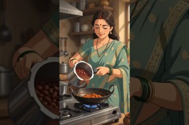 Making Rajma Chawal | Studio Ghibli Style Animation | Slow Living & Village Cooking#shorts #cooking