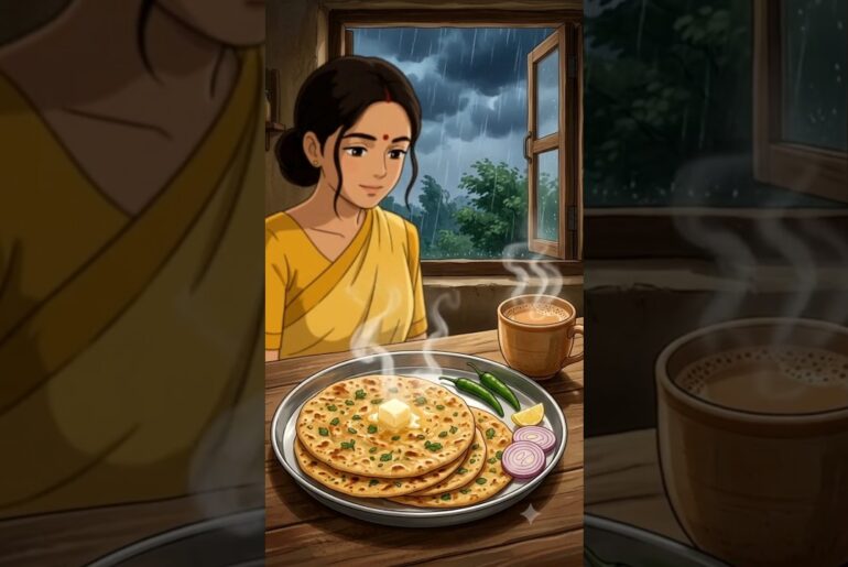 🌧️ Methi Paratha Aur Garma Garam Chai ❤️ #villagelife #cooking #food