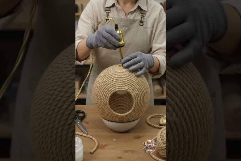 She Turned Jute Rope Into a Luxury Dining Room Pendant Lamp! #craft #crafts