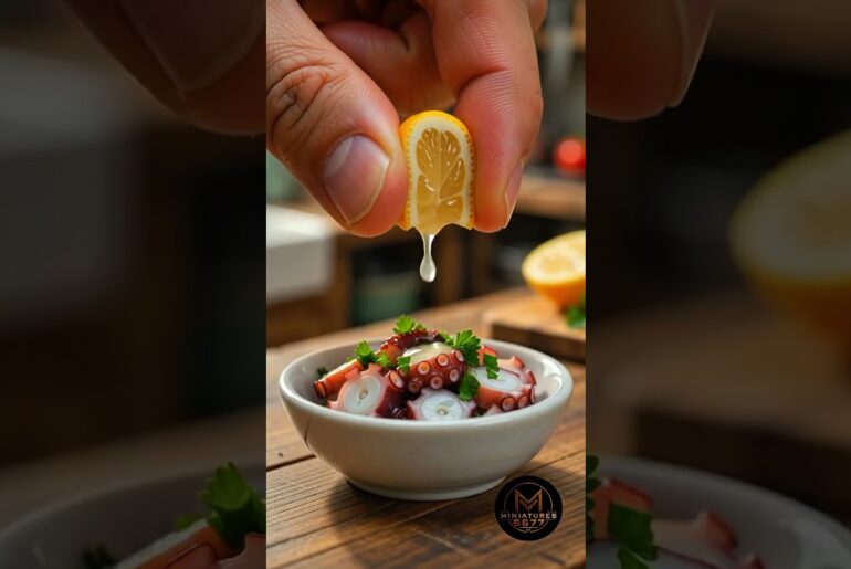 Hyper Realistic Miniature Octopus Salad 🐙🥗 | Tiny Cooking ASMR #shorts #miniature #cooking #viral