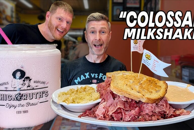 "MAN VS FOOD COLOSSAL" MILKSHAKE & SANDWICH CHALLENGE WITH A GUY NAMED ELI